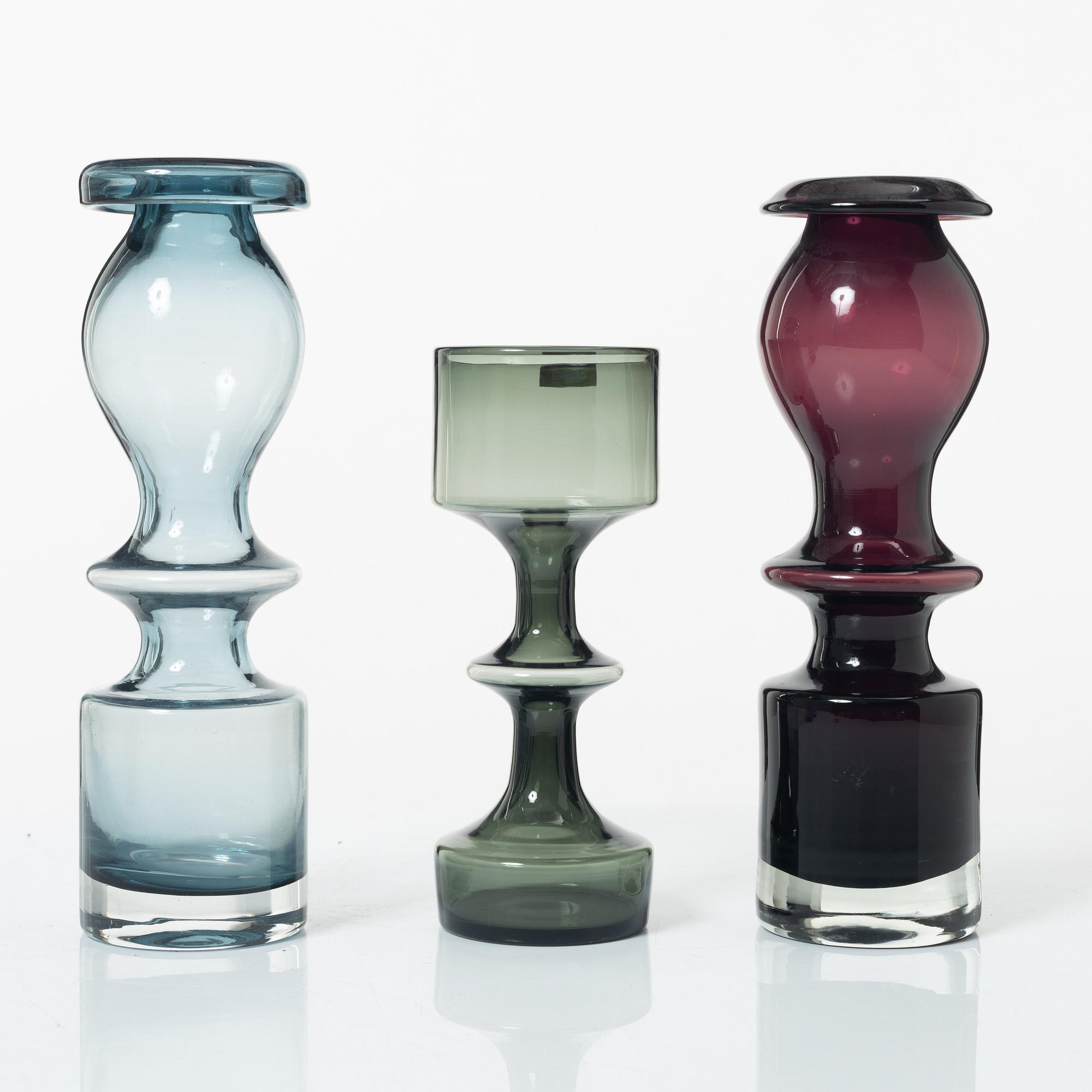 Vaser, 8 delar, Kaj Franck, Nanny Still, Oiva Toikka, Nuutajärvi Notsjö, Finland.