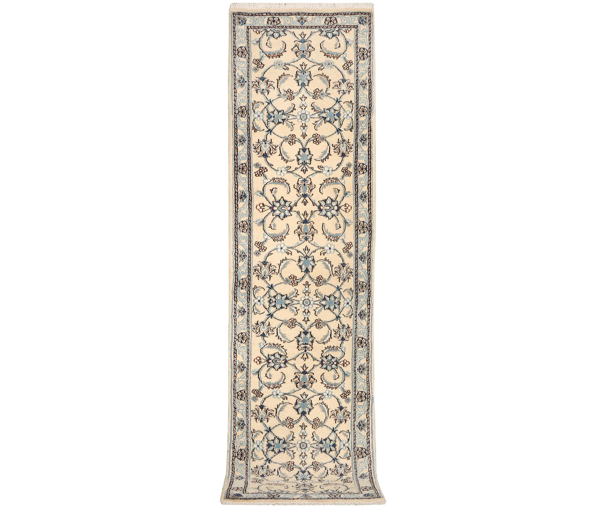 A Nain runner, part silk, c. 288 x 64 cm.