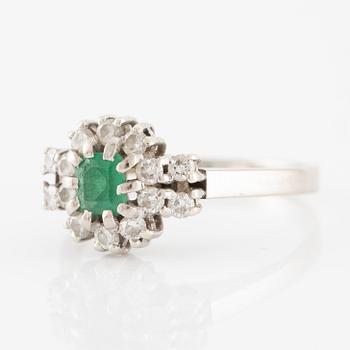 Ring, Evert Lindberg, 18K white gold with emerald and brilliant-cut diamonds.