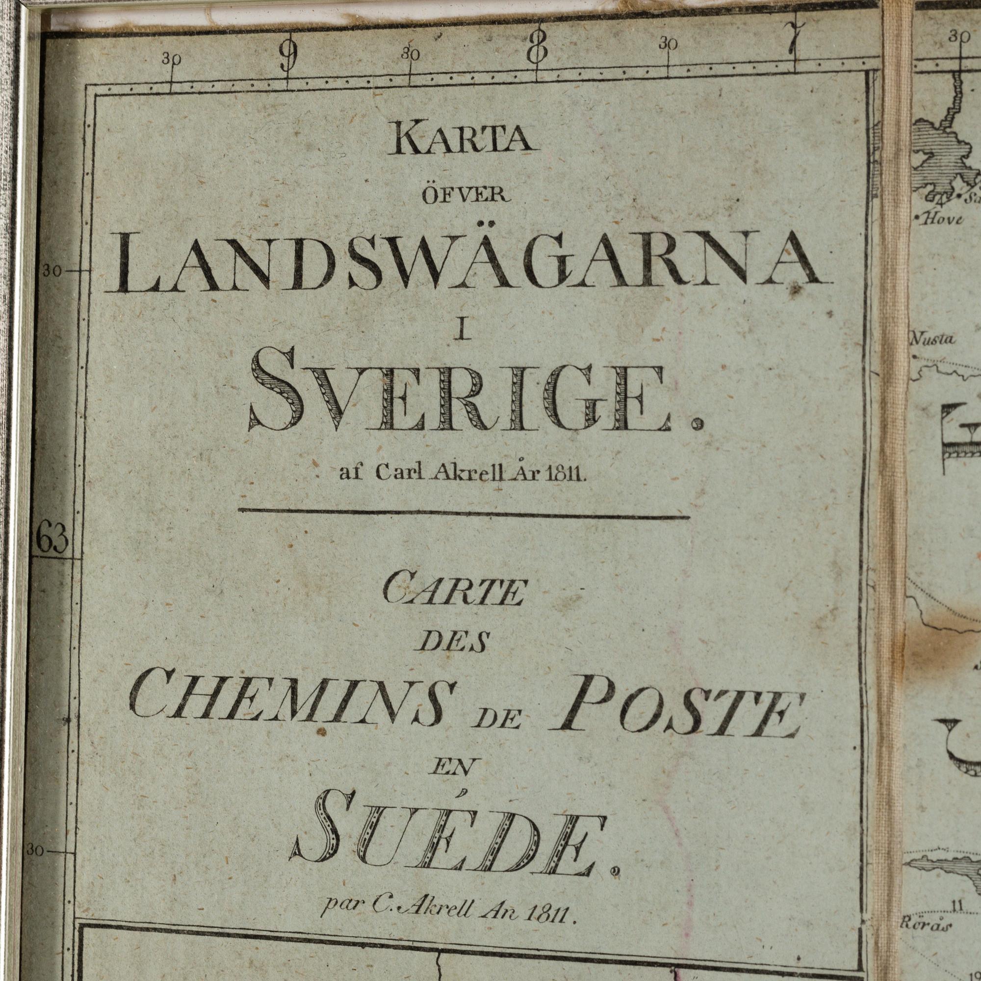 KARTA öfver Landswägarna i Sverige av Carl Akrell år 1811.