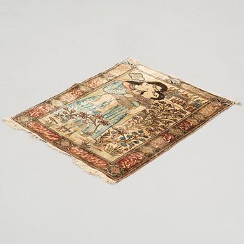 SEMI-ANTIQUE SILK KASHAN SO CALLED MOTACHEM FIGURAL. 81 x 62,5 cm.