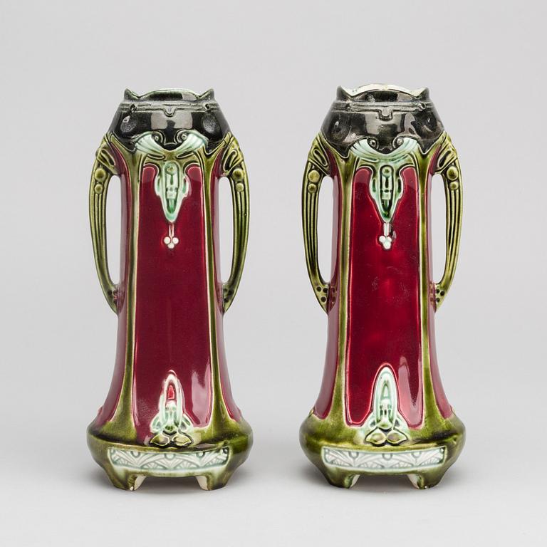 A pair of majolica vases early 1900's.