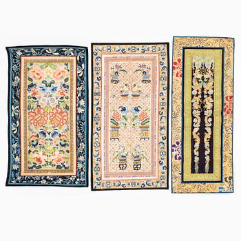 Sidenpaneler, 6 st, Kina, sen Qingdynasti/omkring 1900.