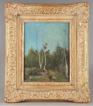 Helene Schjerfbeck, "Landskap med björkar" (Landscape with birch).