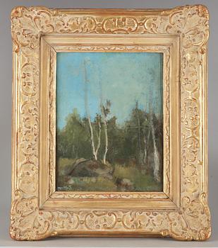 Helene Schjerfbeck, "Landskap med björkar" (Landscape with birch).