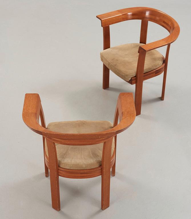 HI-GRUPPEN, a set of four  mahogany and beige suede armchairs, Stockholm 1971.