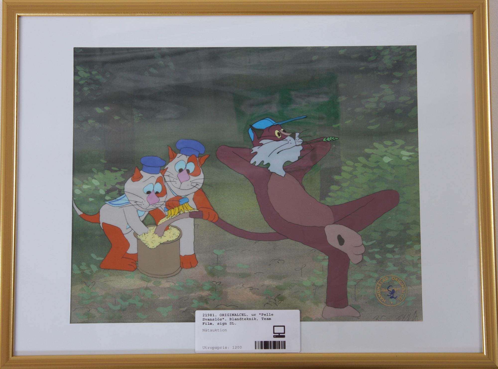 ORIGINALCEL, ur "Pelle Svanslös". Blandteknik, Team Film, sign SL.