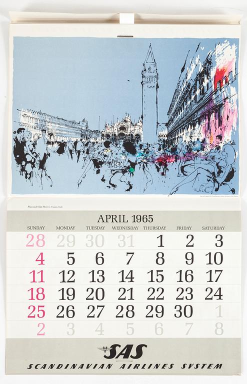 OTTO NIELSEN, kalender, SAS Scandinavian Airlines System, 1965.