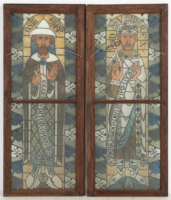 A pair of painted windows, around 1900.