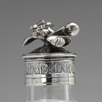 A Swedish 18th century silver and glass cruet-set, mark of Petter Eneroth, Stockholm 1780.