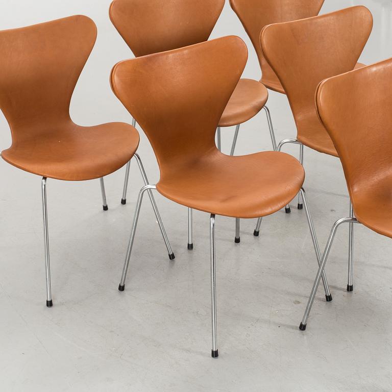 ARNE JACOBSEN, stolar 6 st, "Sjuan", Fritz Hansen, Danmark, 1900-talets andra hälft.