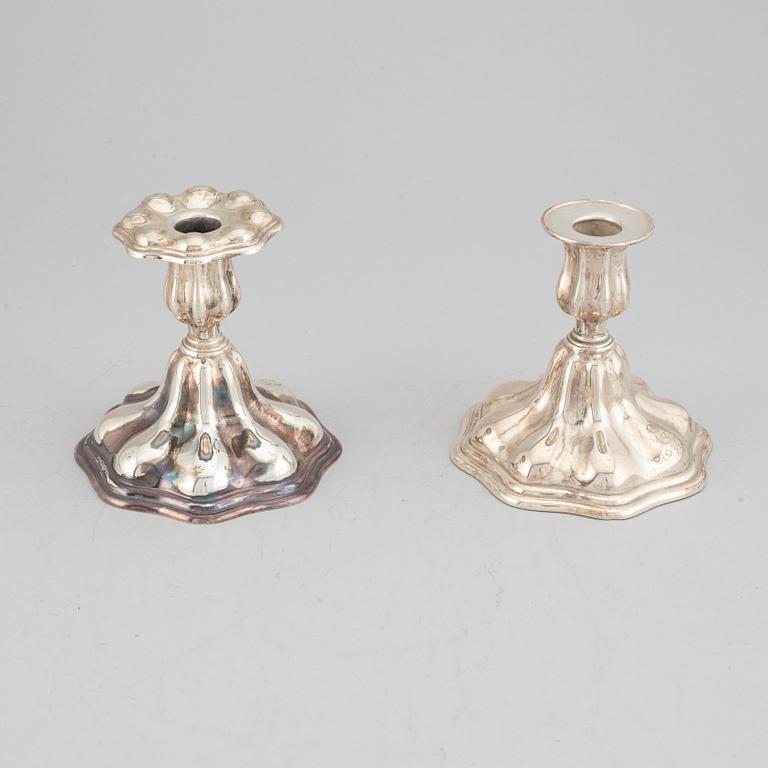 CG Hallberg, kandelaber samt ett par ljusstakar, silver, rokokostil, Stockholm, 1936 och 1935.