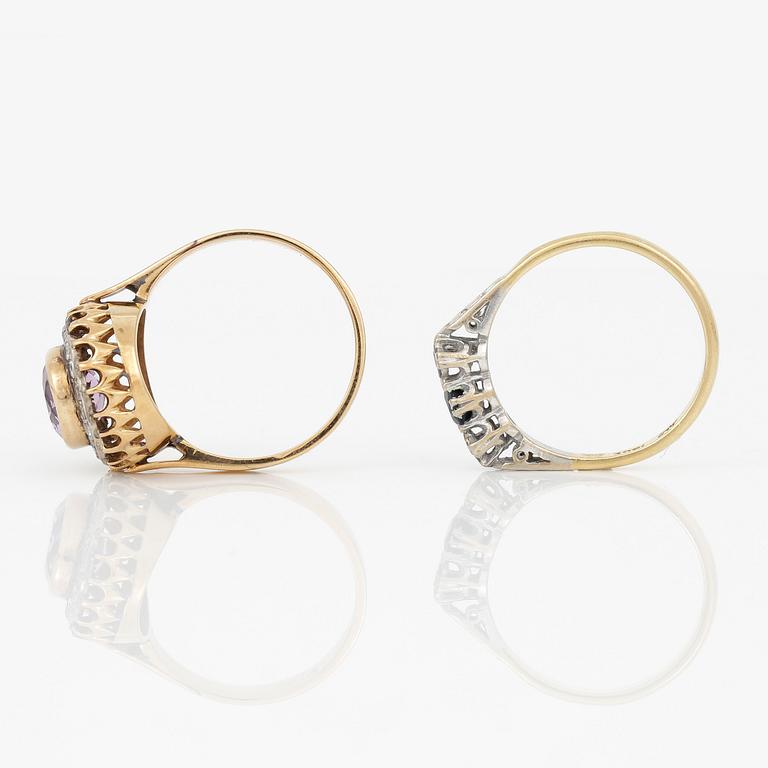 RINGAR, 18K guld och troligen silver, med ametist ca 2,23 ct samt safir ca 0,25 ct. Total vikt ca 7,42 g.