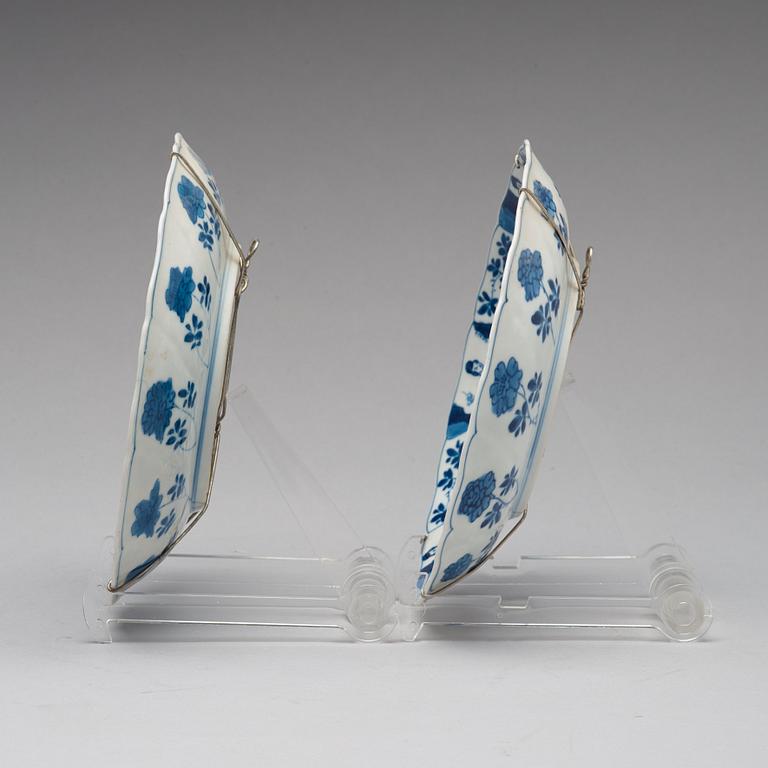 Two blue and white dishes, Qing dynasty, Kangxi mark and period (1662-1722).
