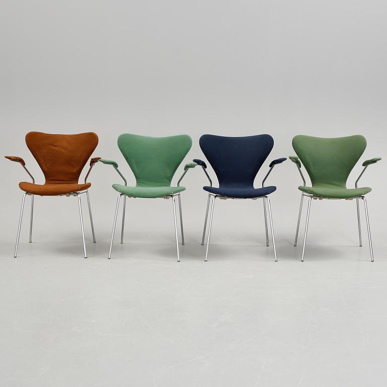 KARMSTOLAR, 4 st, "Sjuan", Arne Jacobsen, Fritz Hansen, 1900-talets andra hälft.