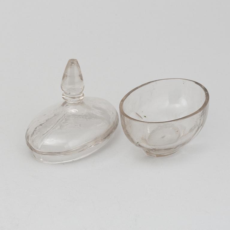 BONBONJÄR, glas och nysilver, 1800-tal.