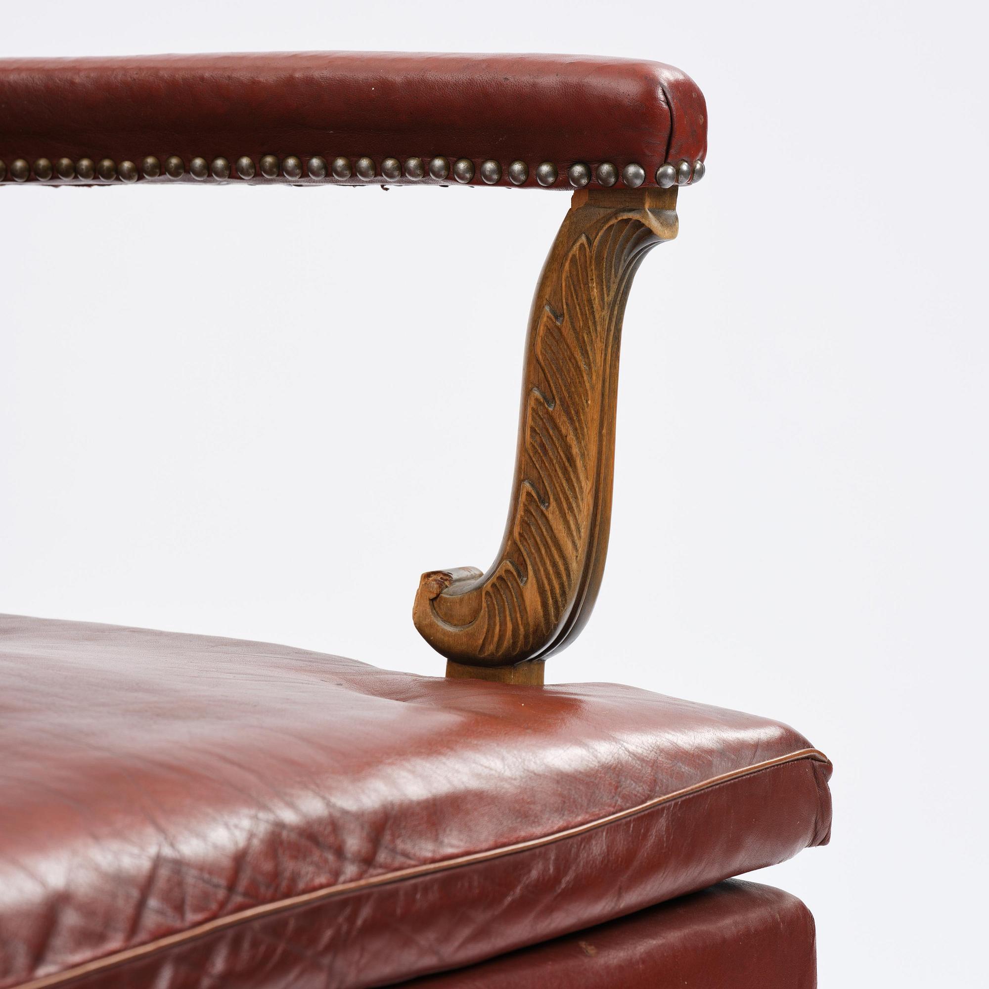 Axel Einar Hjorth, a "Caesar" stained birch and leather armchair, Nordiska Kompaniet, Sweden, 1929.