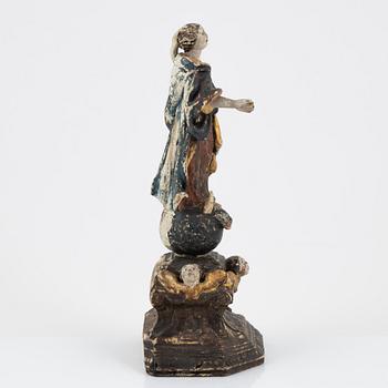 A carved and painted figure of the Virgin Mary crushing the Serpent, Southern Europe, 18th/19th century.