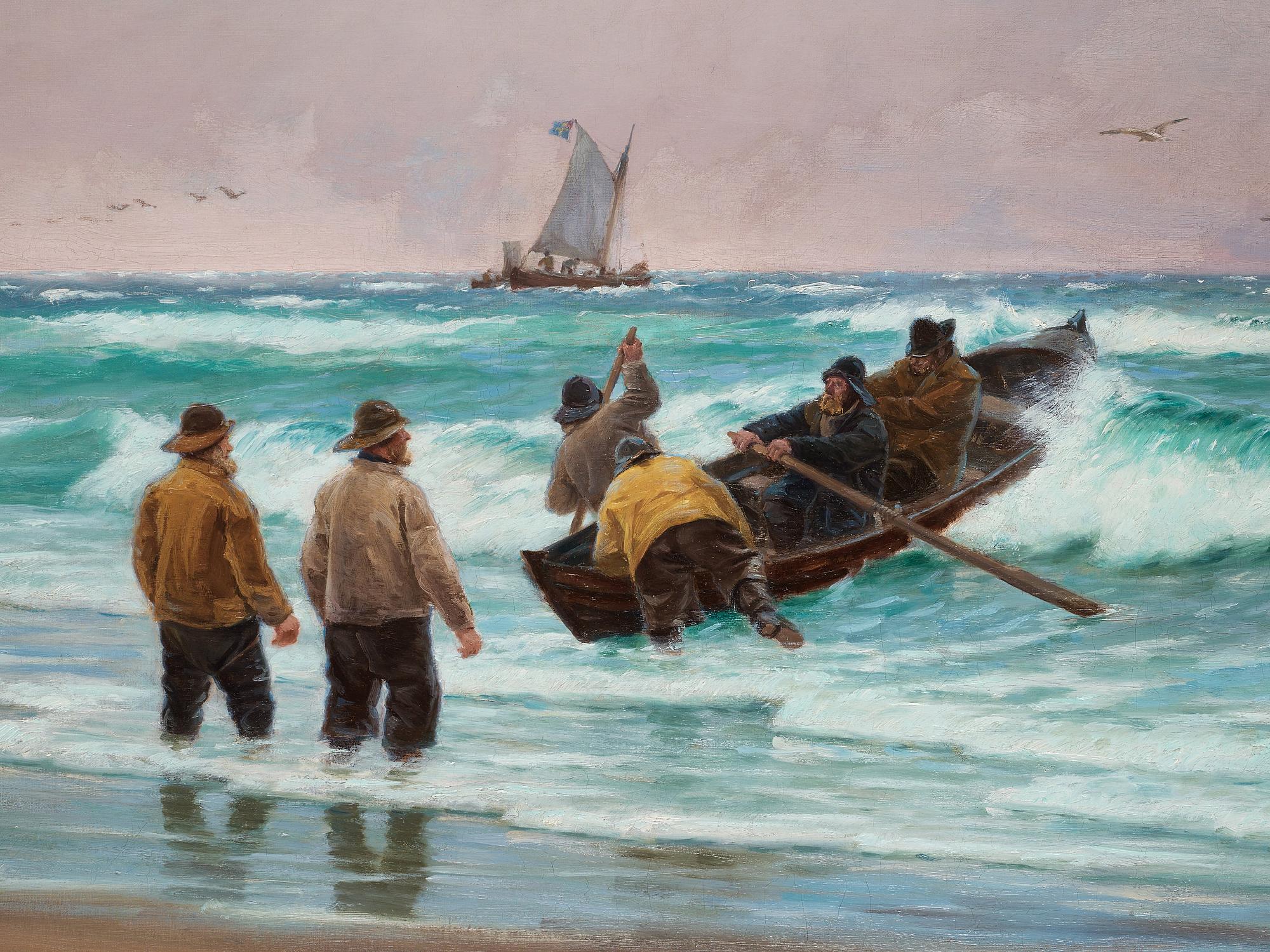 Carl Locher, Fishermen on the beaches of Skagen, Denmark.