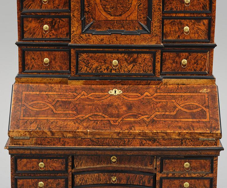 A Swedish burr-elm late baroque writing cabinet, first part 18th century.