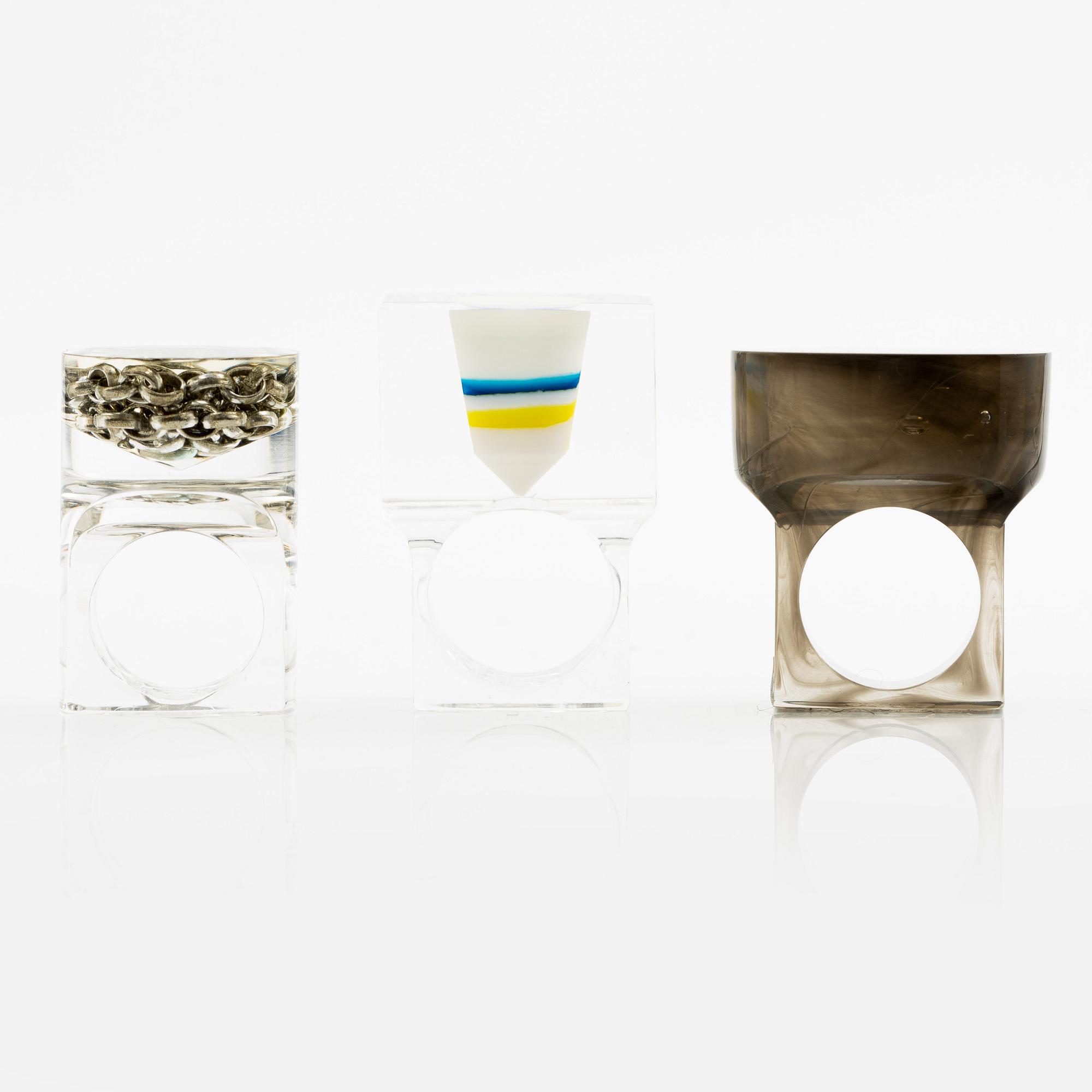 Siv Lagerström, three acrylic rings, 1970s.
