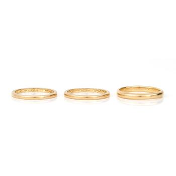 VIGSELRINGAR, 3st, 20K guld, bland annat 1935. Vikt ca 10g.