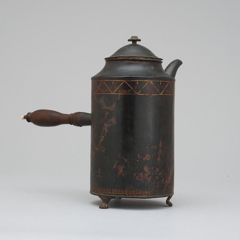 A late Gustavian sheet metal coffee pot with cover.