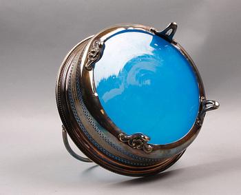 SKÅL med HANDTAG, nysilver och glas, A.G Dufva. 1800/1900-tal.