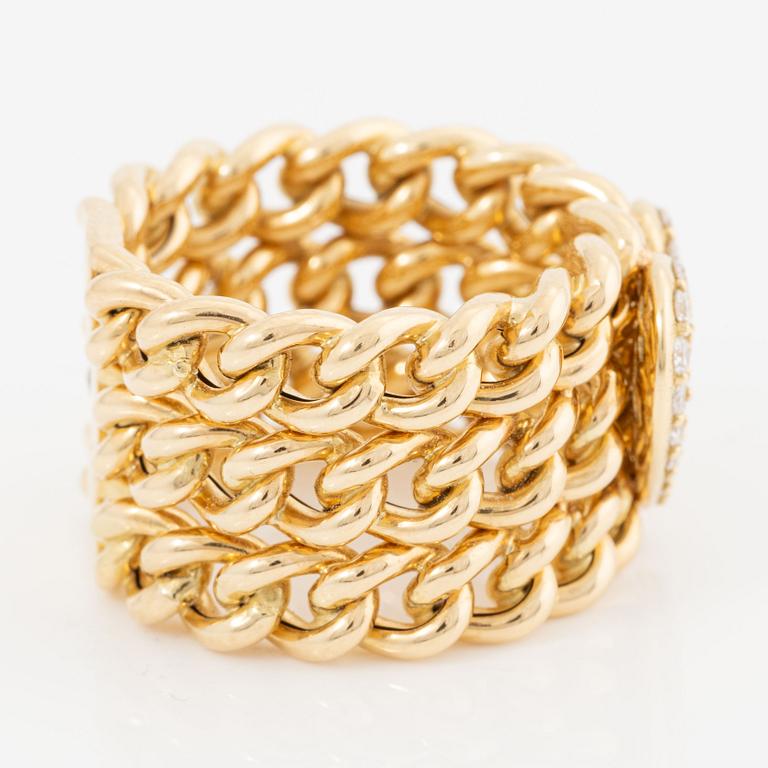 Ring, 18K gold, chain-shaped with a heart set with brilliant-cut diamonds.