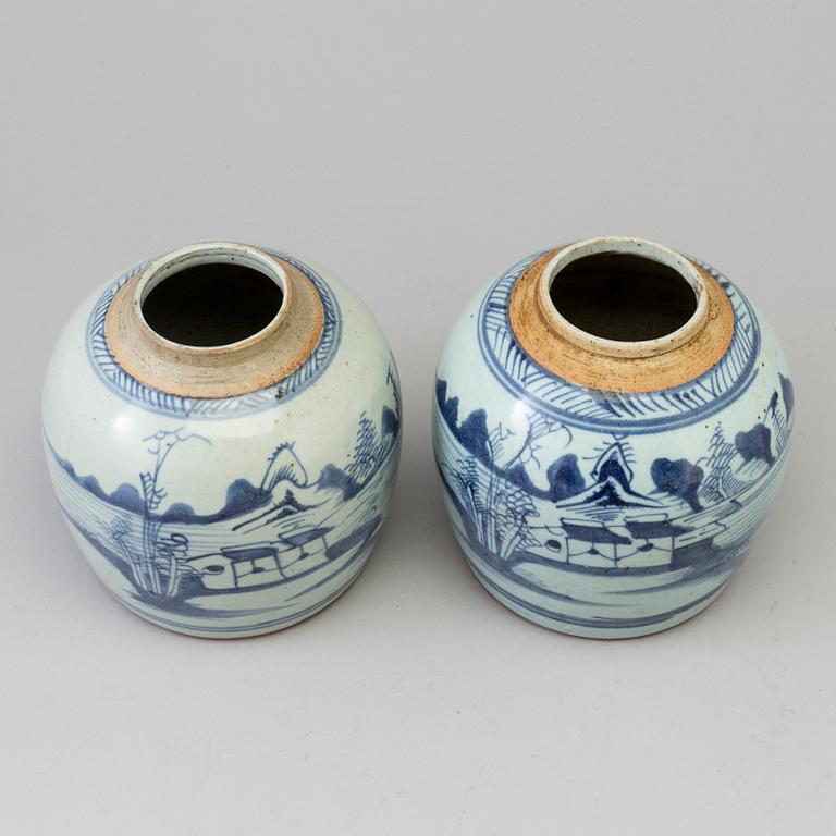 Two blue and white jars, Qing dynasty, 19th Century.