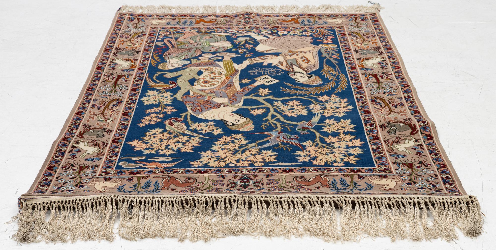 Carpet, Isfahan, figural, approx. 160 x 105 cm.
