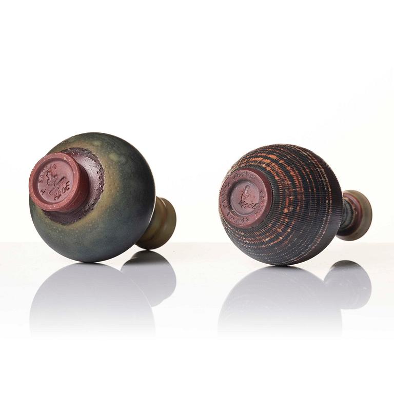 Wilhelm Kåge, a set of two Farsta stoneware vases and a bowl, Gustavsberg Studio 1950s.