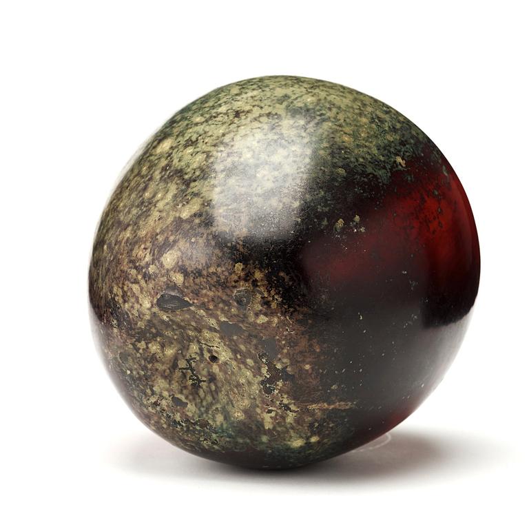 Hans Hedberg, a faience sculpture of a red and green glazed apple, Biot, France.