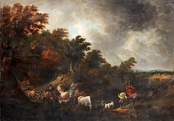 338. Jan van der Bent Hans efterföljd, Italiserande landskap med ridande sällskap.