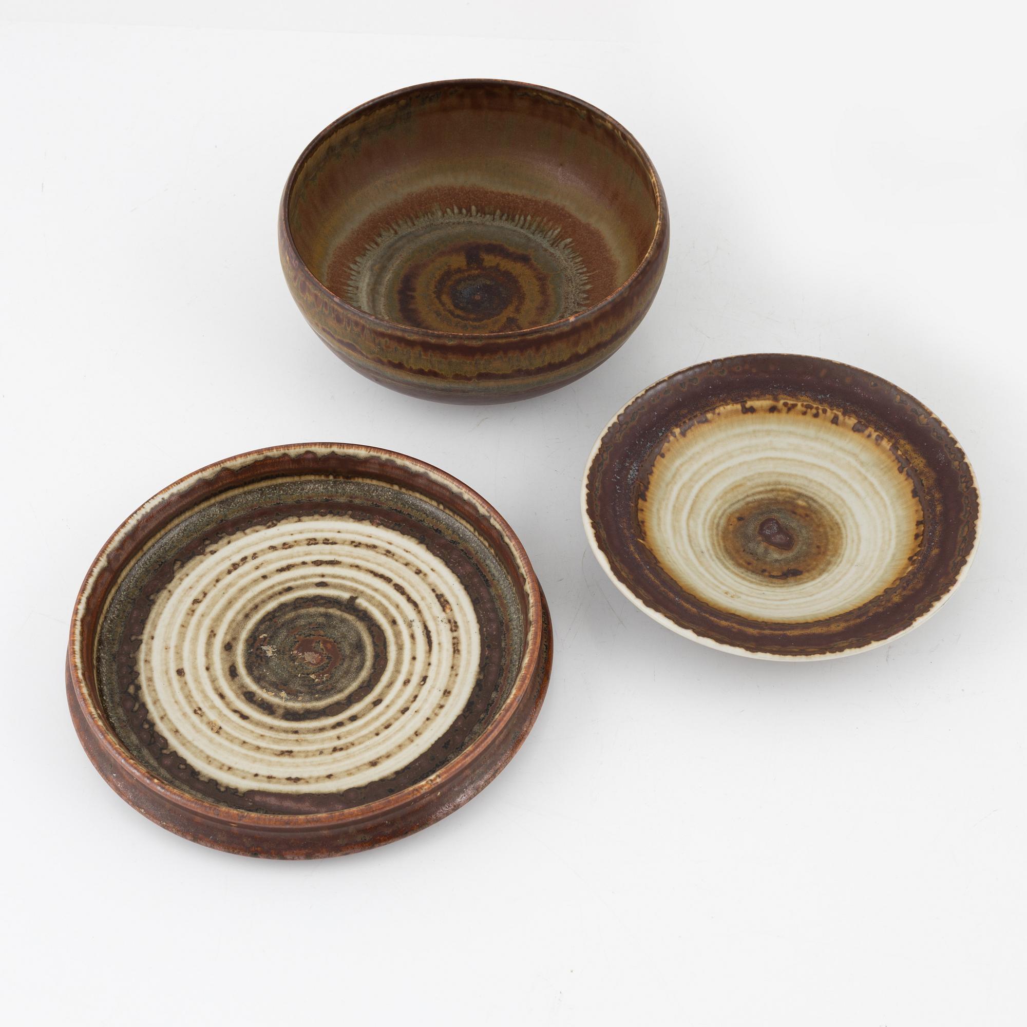 John Andersson, vaser, fat och skål, 6 st. Höganäs.