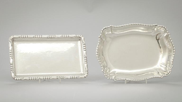 SKÅLFAT och BRICKA, jugend, silver, K. Andesson, Stockholm, 1920. 690 g.