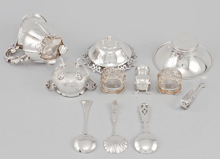 PARTI SILVER, 11 delar, 1800/1900-tal, vikt 530 g.