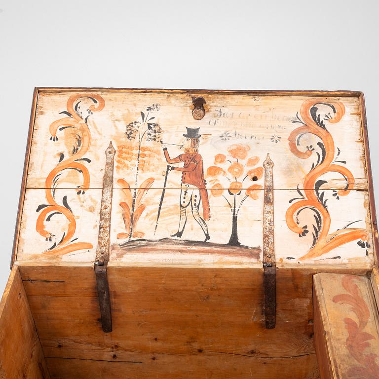 A painted provincial chest, Hälsingland, Sweden, dated 1819.