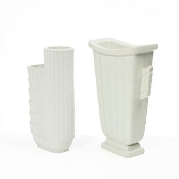 Gunnar Nylund, vaser, 4 st, chamotterat stengods, Rörstrand 1930-40-tal.