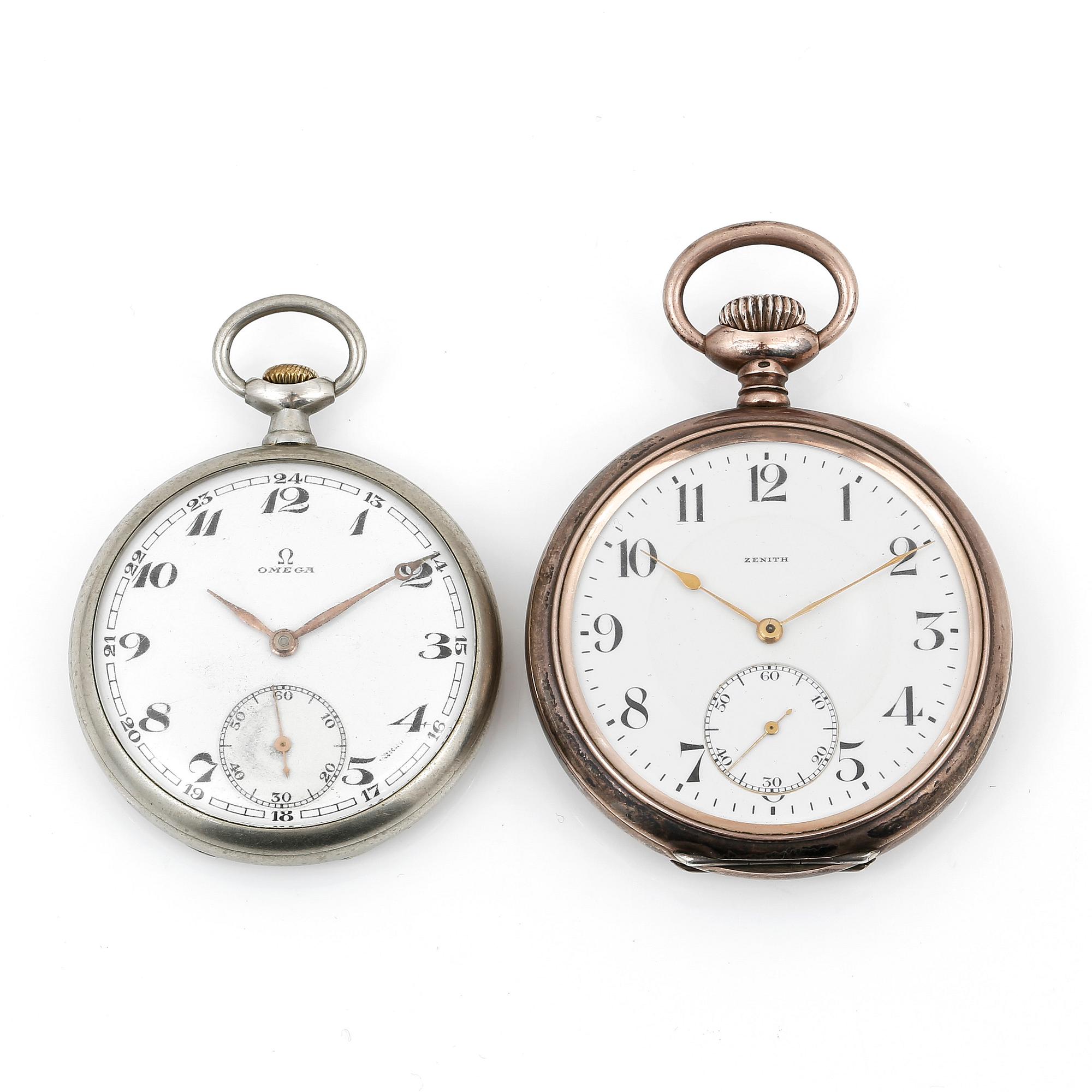 FICKUR, 2 st, Omega samt Zenith, Schweiz, början 1900-talets.