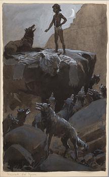 DAVID LJUNGDAHL, eight original ink illustrations from the 1915 edition of 'The Jungle Book' in Swedish.