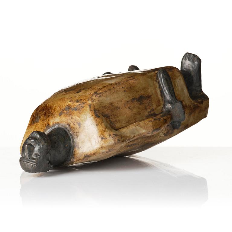 Åke Holm, a glazed stoneware sculpture, "David and Goliath", Höganäs 1950s.