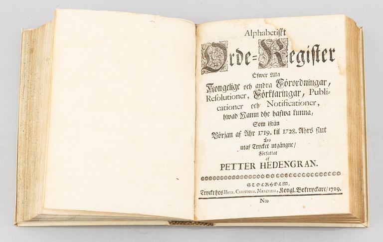 1702-1730: Upplagor av lands- & stadslagen samt en översättning.