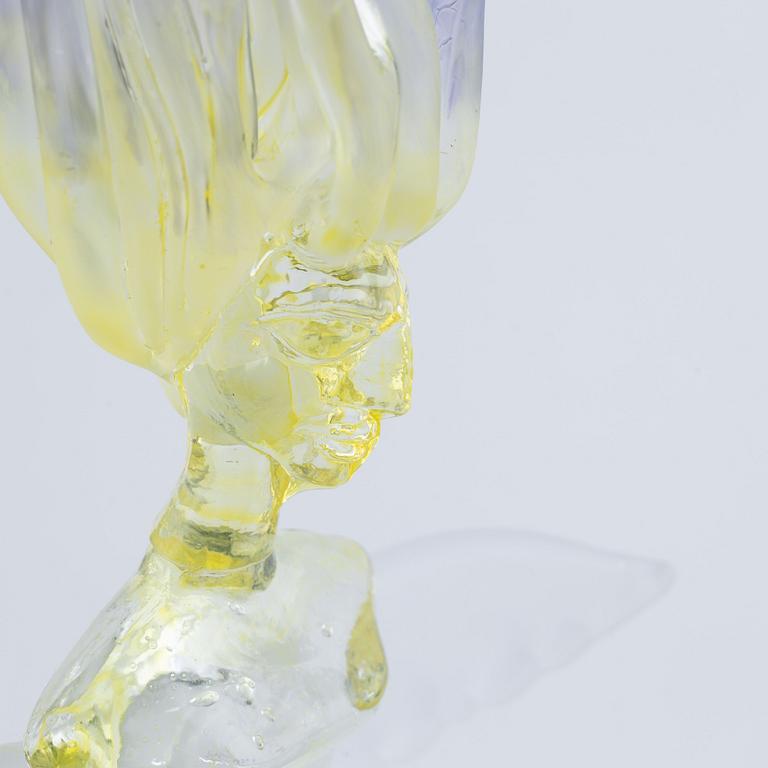 Kjell Engman, a 'Maidenhood Yellow' glass sculpture, signed, limited edition of 100, Kosta Boda.
