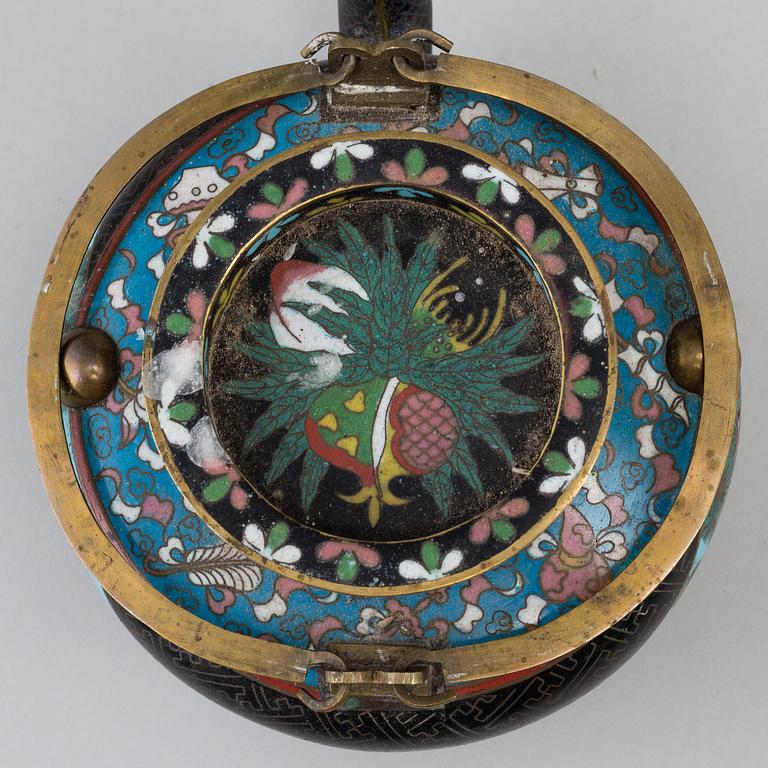 A group of three Chinese 
cloisonne vases and teapot with cover, 20th century.