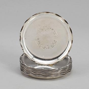 COASTERS, 12 st, silver, MGAB, Uppsala, 1948. Vikt ca 454g.
