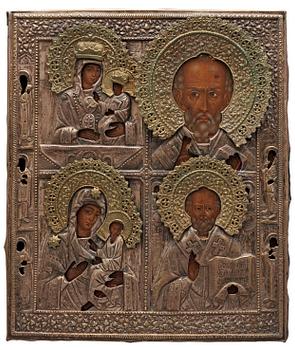 1080. A Russian 19th century brass and silver icon, Vetka.