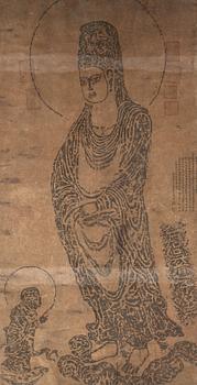 A large ink-rubbing of Guanyin, Qing dynasty (1644-1912).