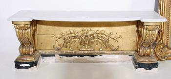 SPEGEL MED KONSOLBORD. Rokokostil, 1800-talets andra hälft.