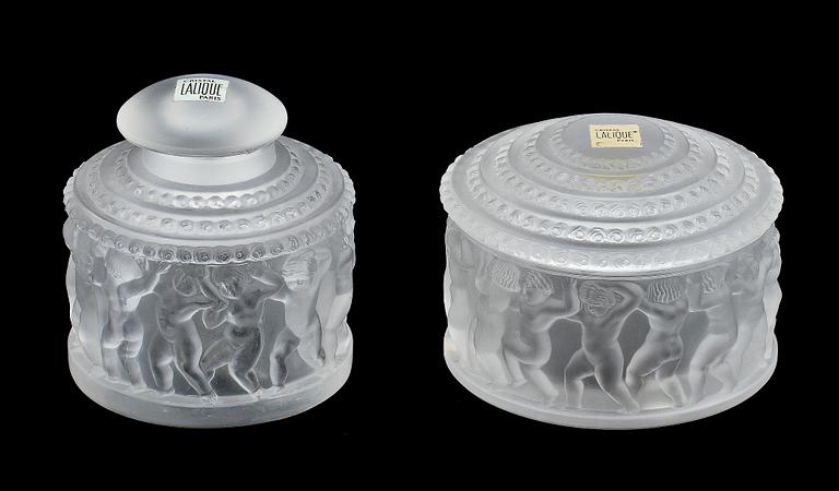LOCKASK samt FLAKONG, glas, Lalique, sign "Lalique France".